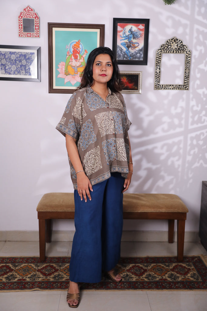 Handblock printed Ajrakh Anti fit shirt - 2