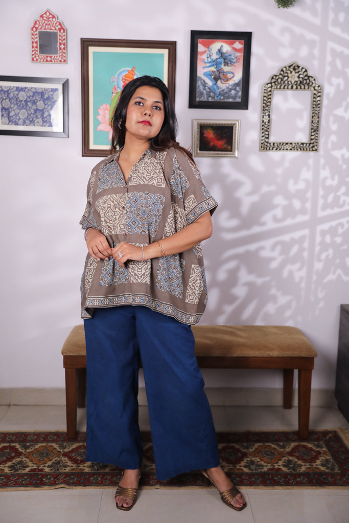 Handblock printed Ajrakh Anti fit shirt - 2