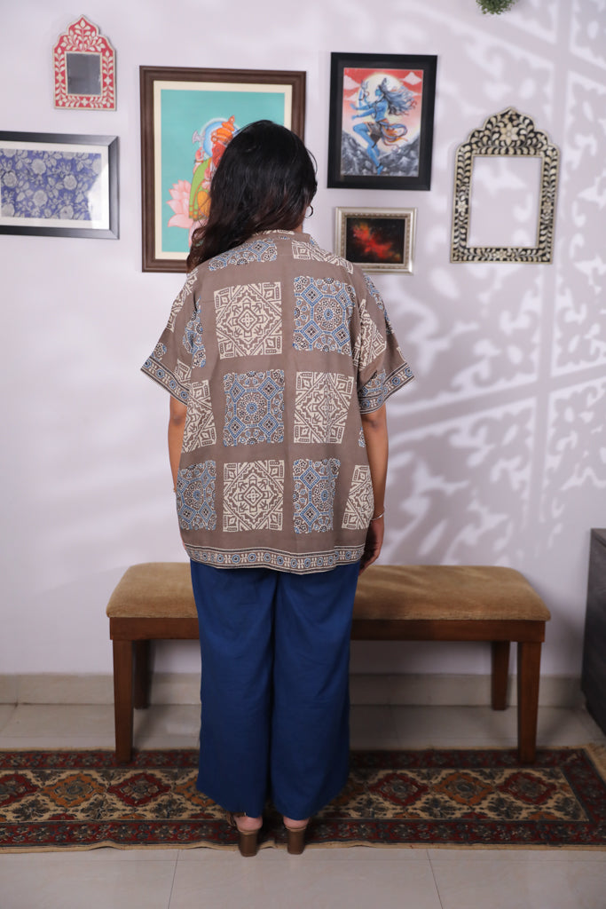 Handblock printed Ajrakh Anti fit shirt - 2