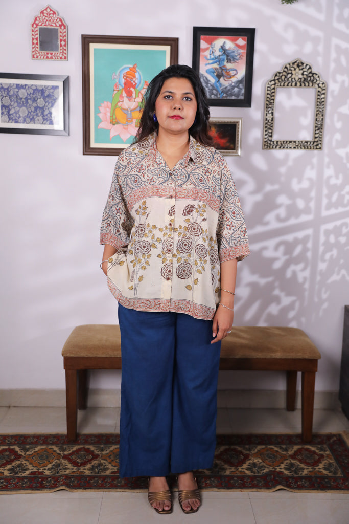 Block printed Kalamkari Bandhini Cotton Shirt -2