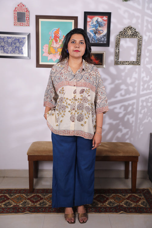 Block printed Kalamkari Bandhini Cotton Shirt -2