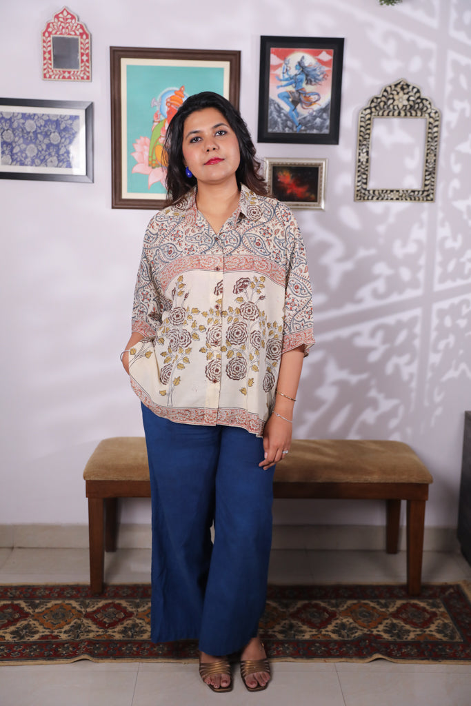 Block printed Kalamkari Bandhini Cotton Shirt -2
