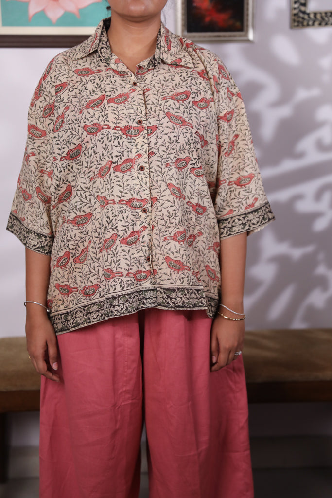 Block printed Kalamkari Bandhini Cotton Shirt -1