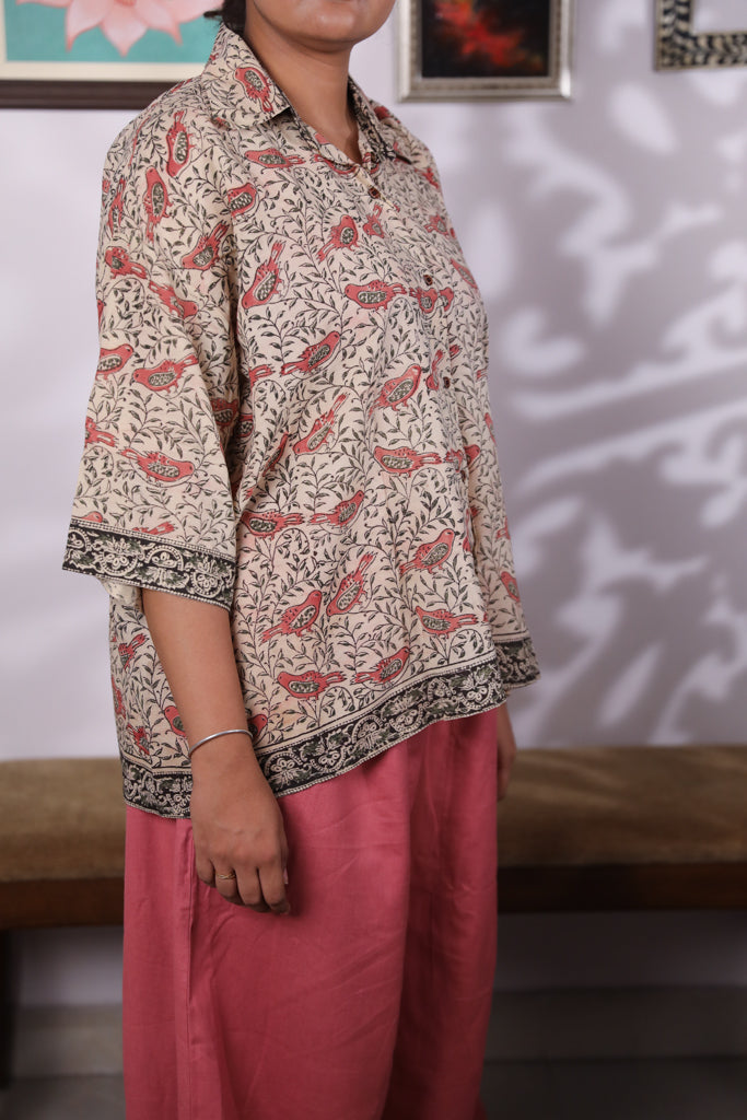 Block printed Kalamkari Bandhini Cotton Shirt -1