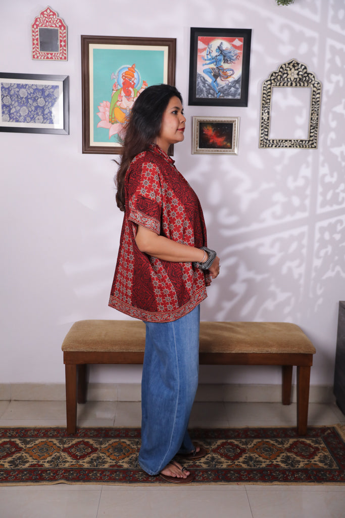 Handblock printed Ajrakh Anti fit shirt - 3