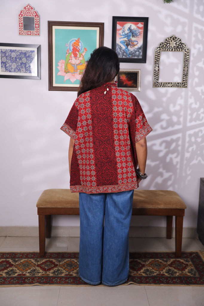 Handblock printed Ajrakh Anti fit shirt - 3