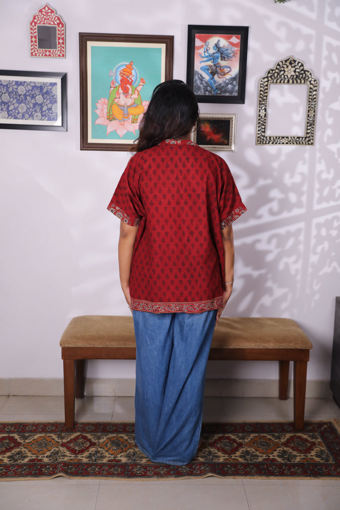 Handblock printed Ajrakh Anti fit shirt - 4