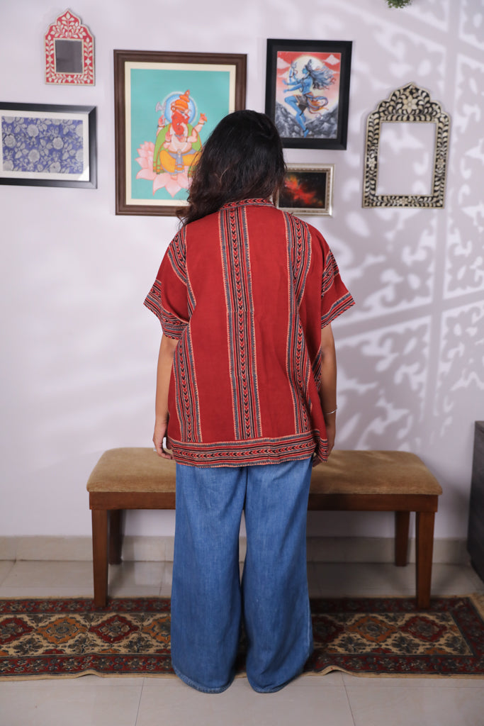 Handblock printed Ajrakh Anti fit shirt - 5