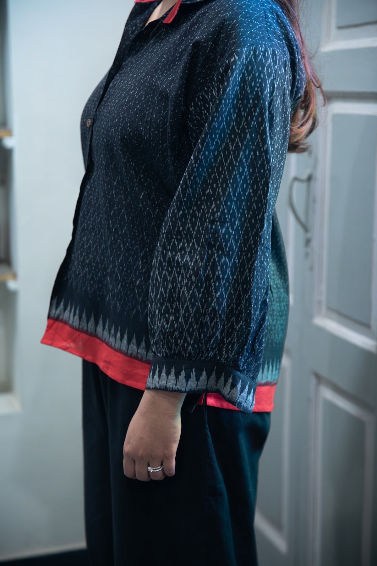 Syahi Pure Cotton Ikat Border Shirt