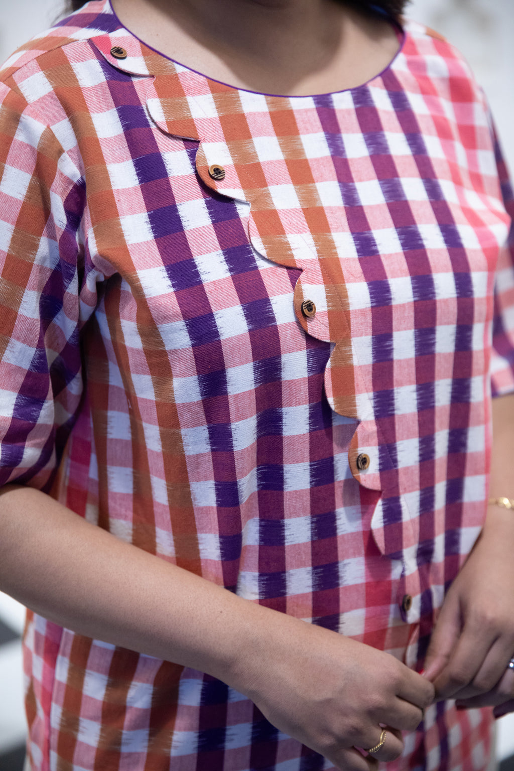 Tara Handloom Ikat Scalloped Top