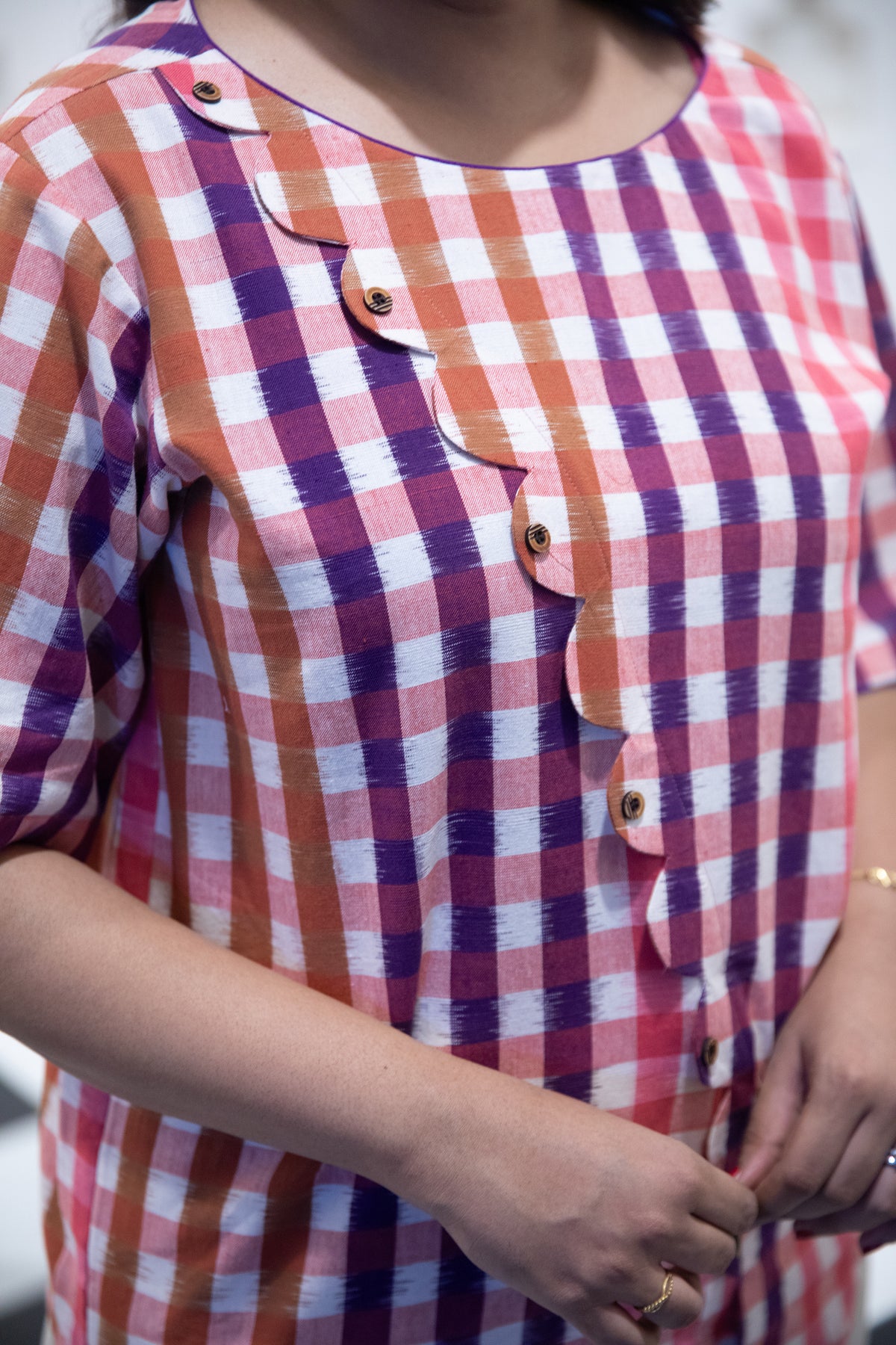 Tara Handloom Ikat Scalloped Top