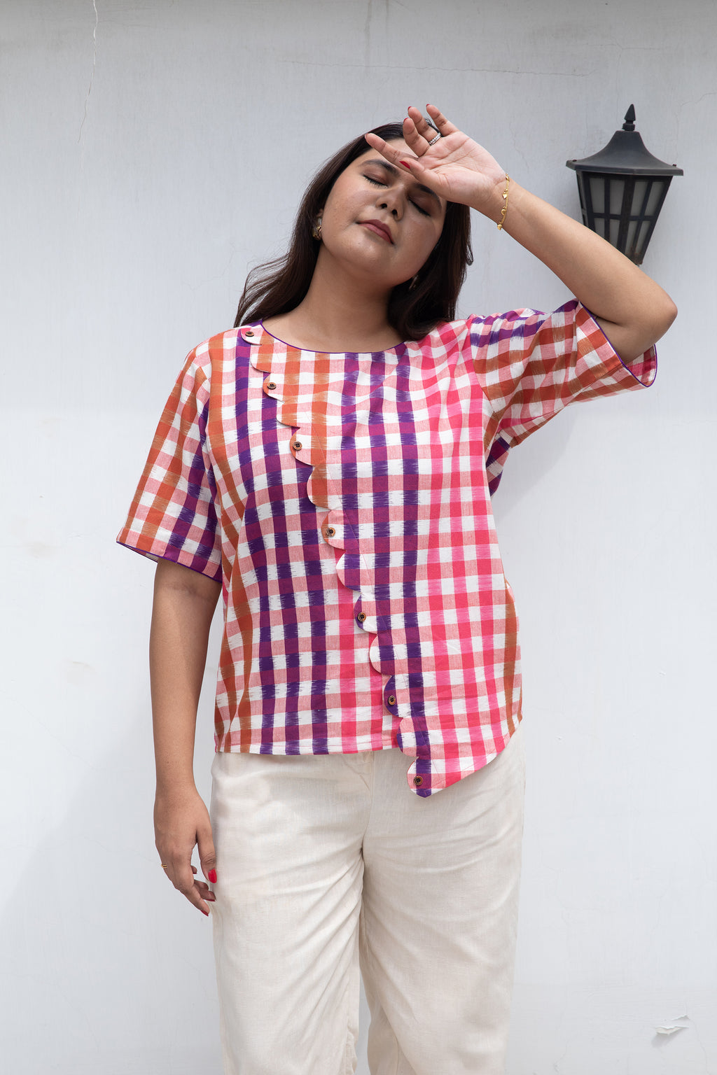 Tara Handloom Ikat Scalloped Top