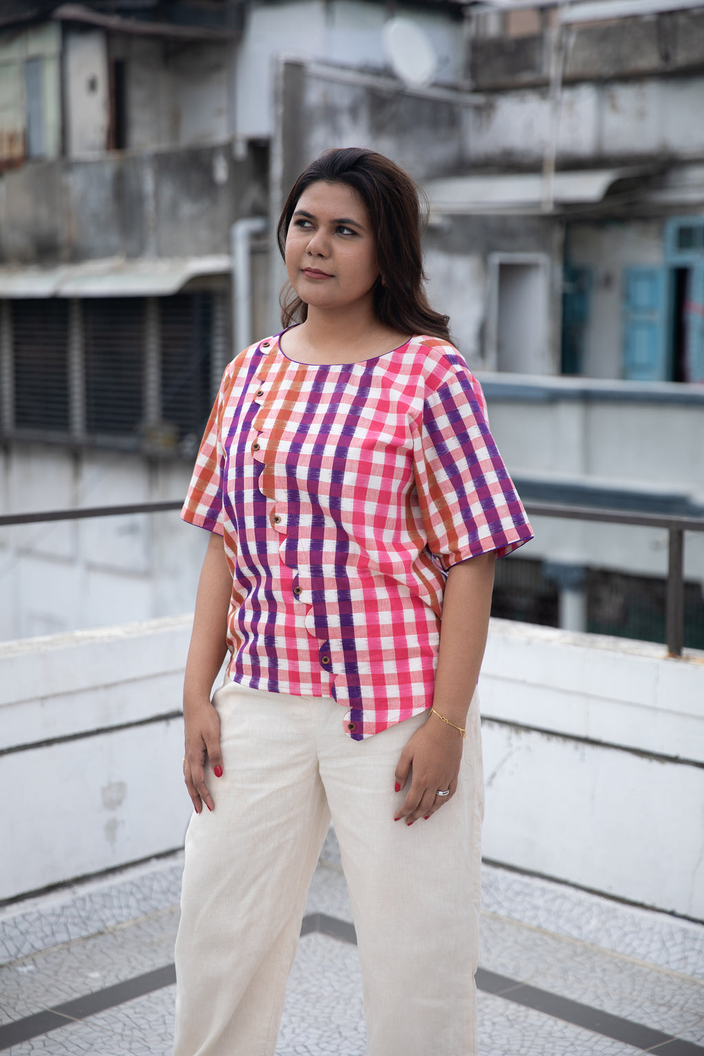 Tara Handloom Ikat Scalloped Top