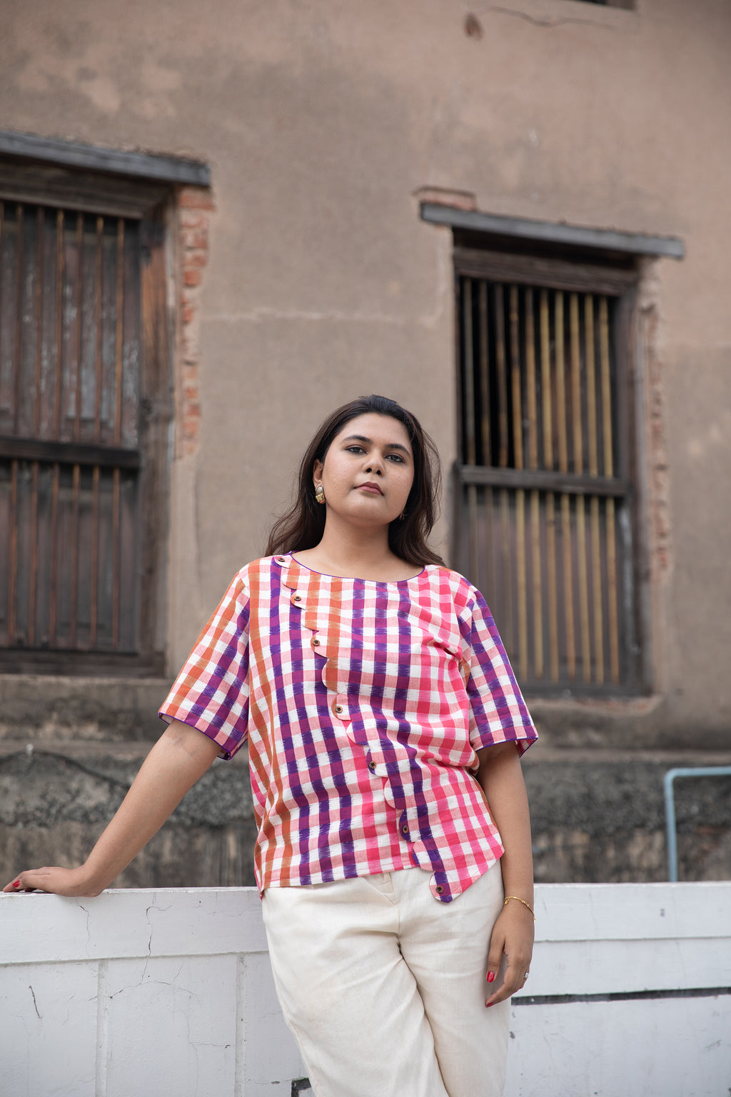 Tara Handloom Ikat Scalloped Top