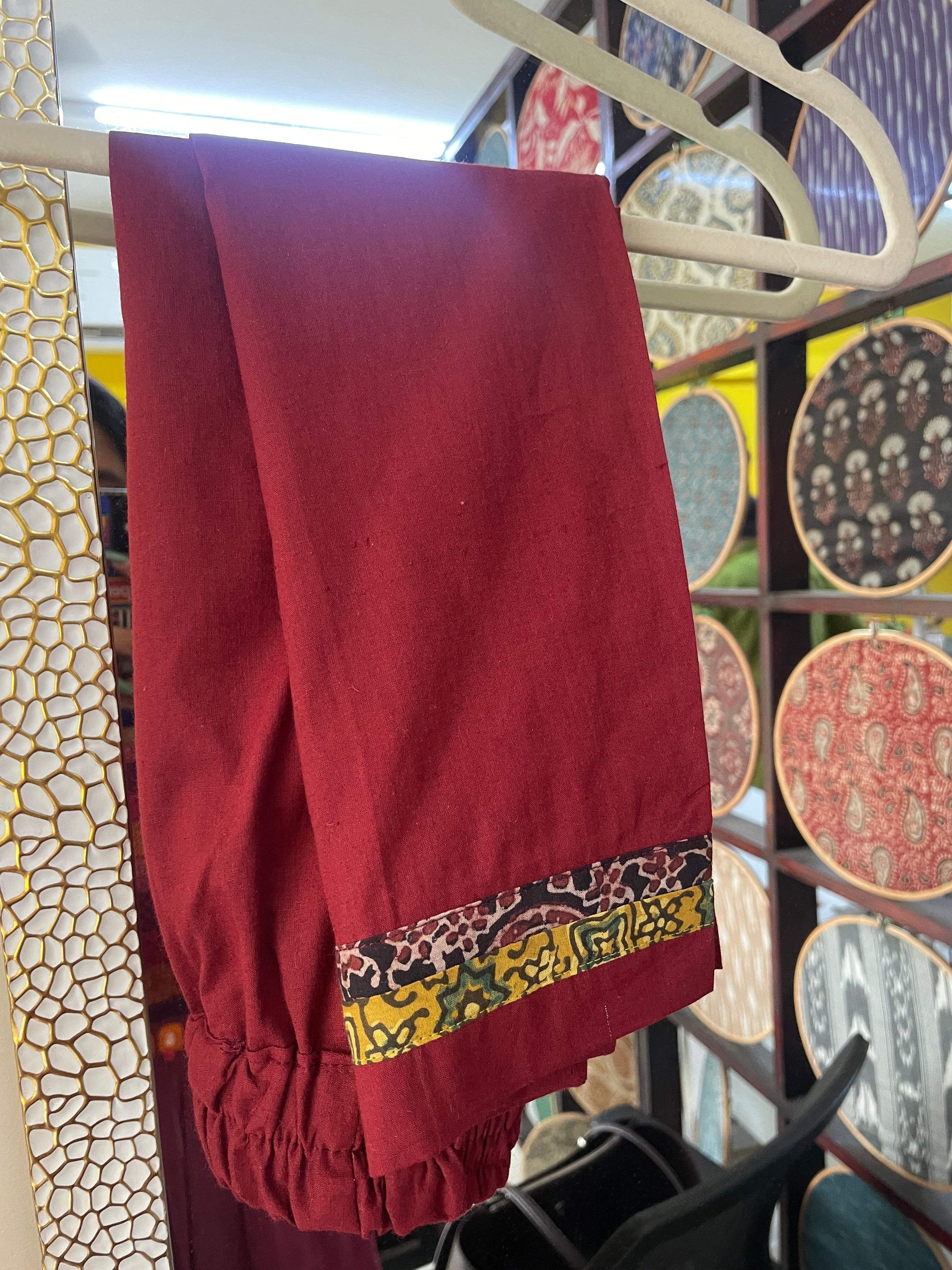 Rumi mul cotton kurta set with ajrakh yoke - Maroon