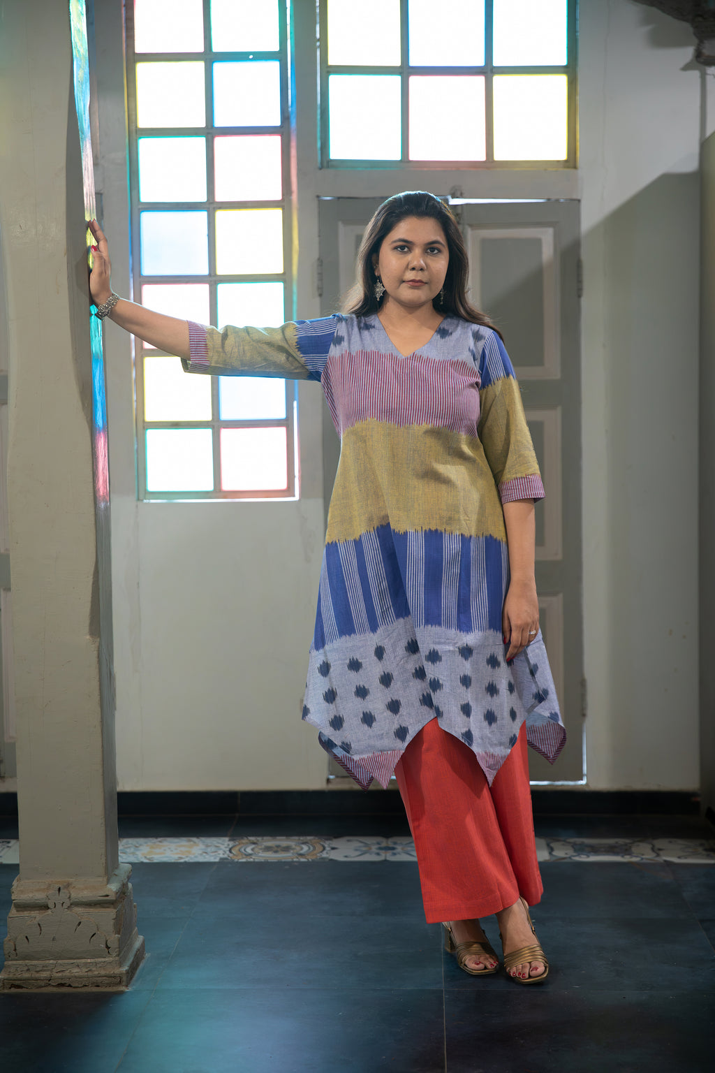 Ambar Multi-Panel Handkerchief Kurta Set in Ikat