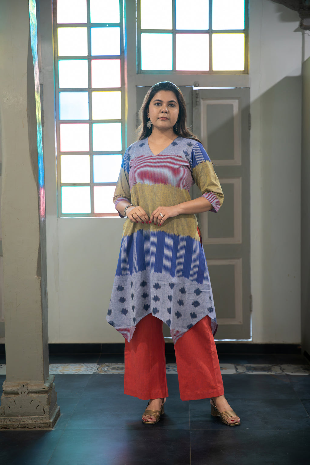 Ambar Multi-Panel Handkerchief Kurta Set in Ikat