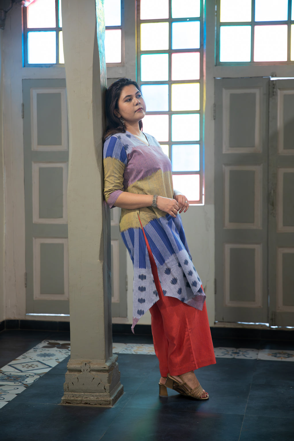 Ambar Multi-Panel Handkerchief Kurta Set in Ikat