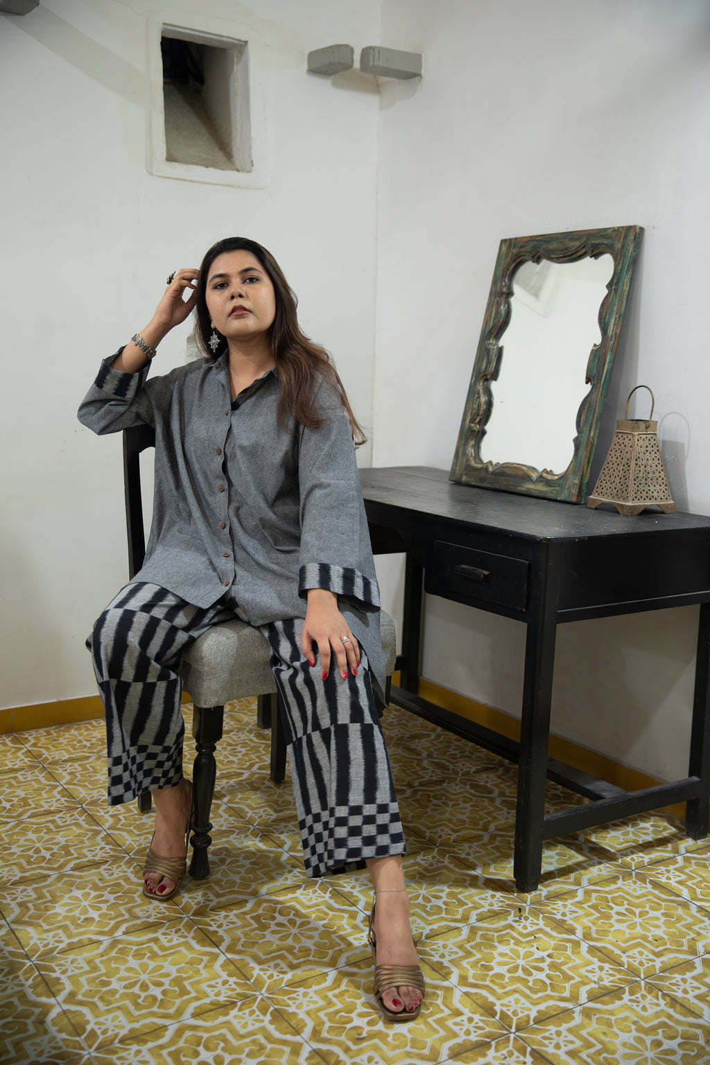 Megh Handloom Cotton & Ikat Co-ord Set