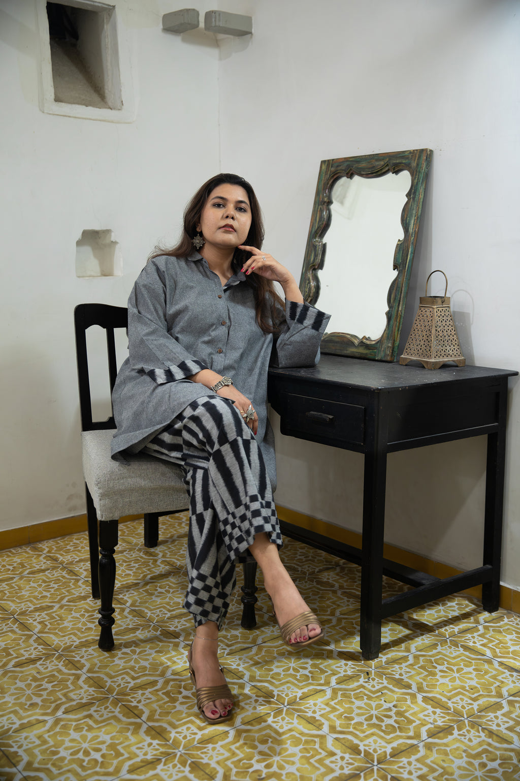 Megh Handloom Cotton & Ikat Co-ord Set