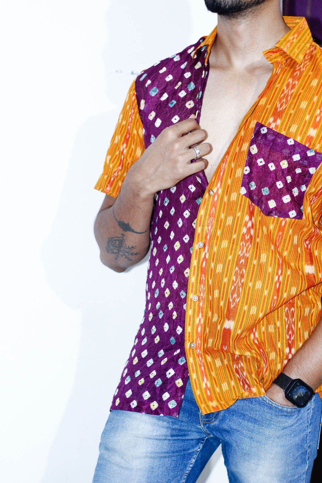 Cotton silk Ikat Bandhini shirt- Size 42