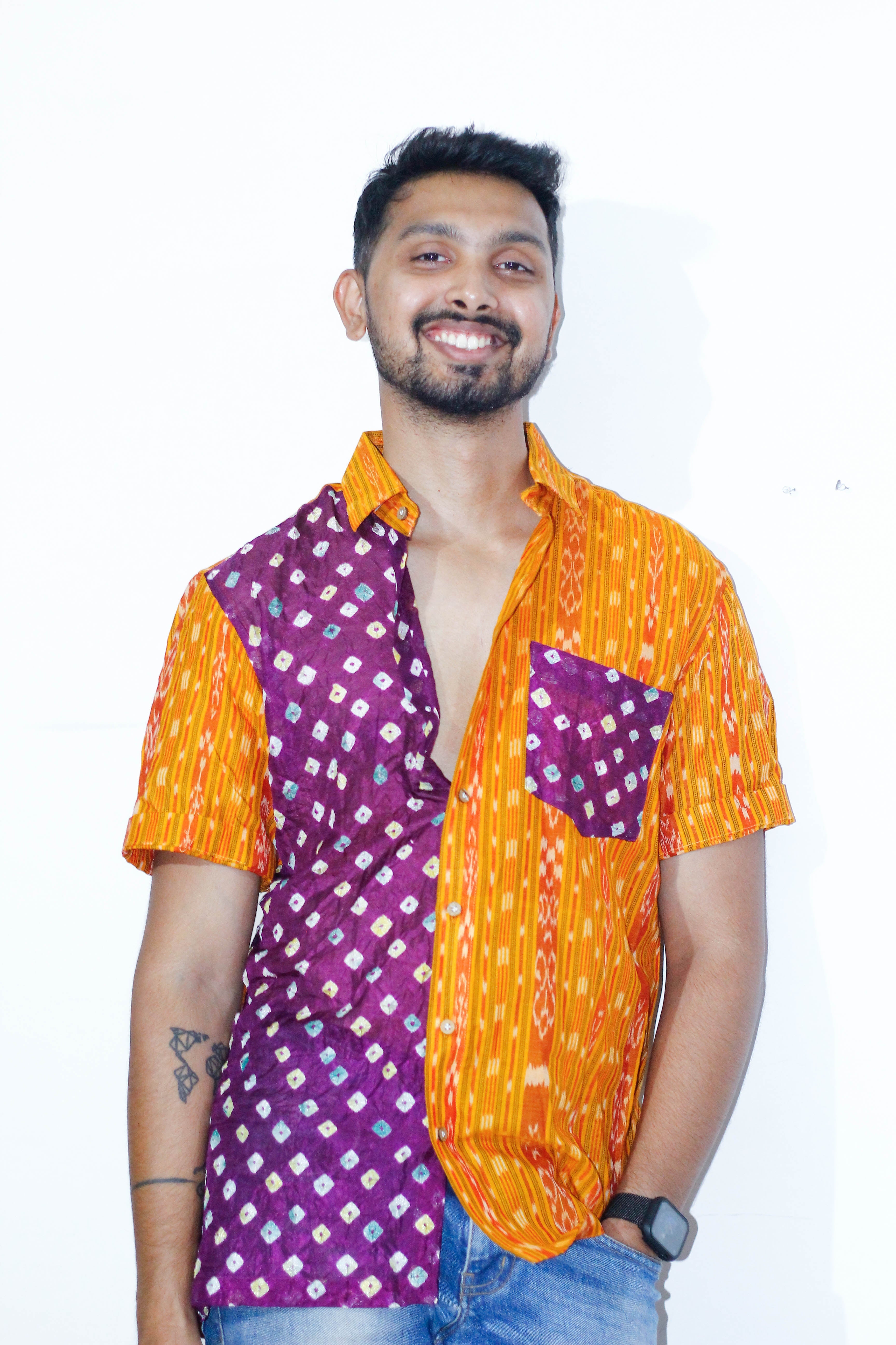 Cotton silk Ikat Bandhini shirt- Size 42