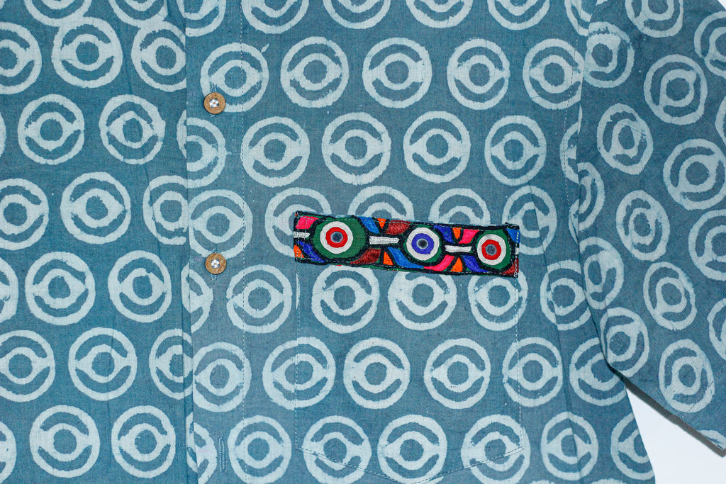 Cotton dabu handblock shirt with embroidery- Size 42