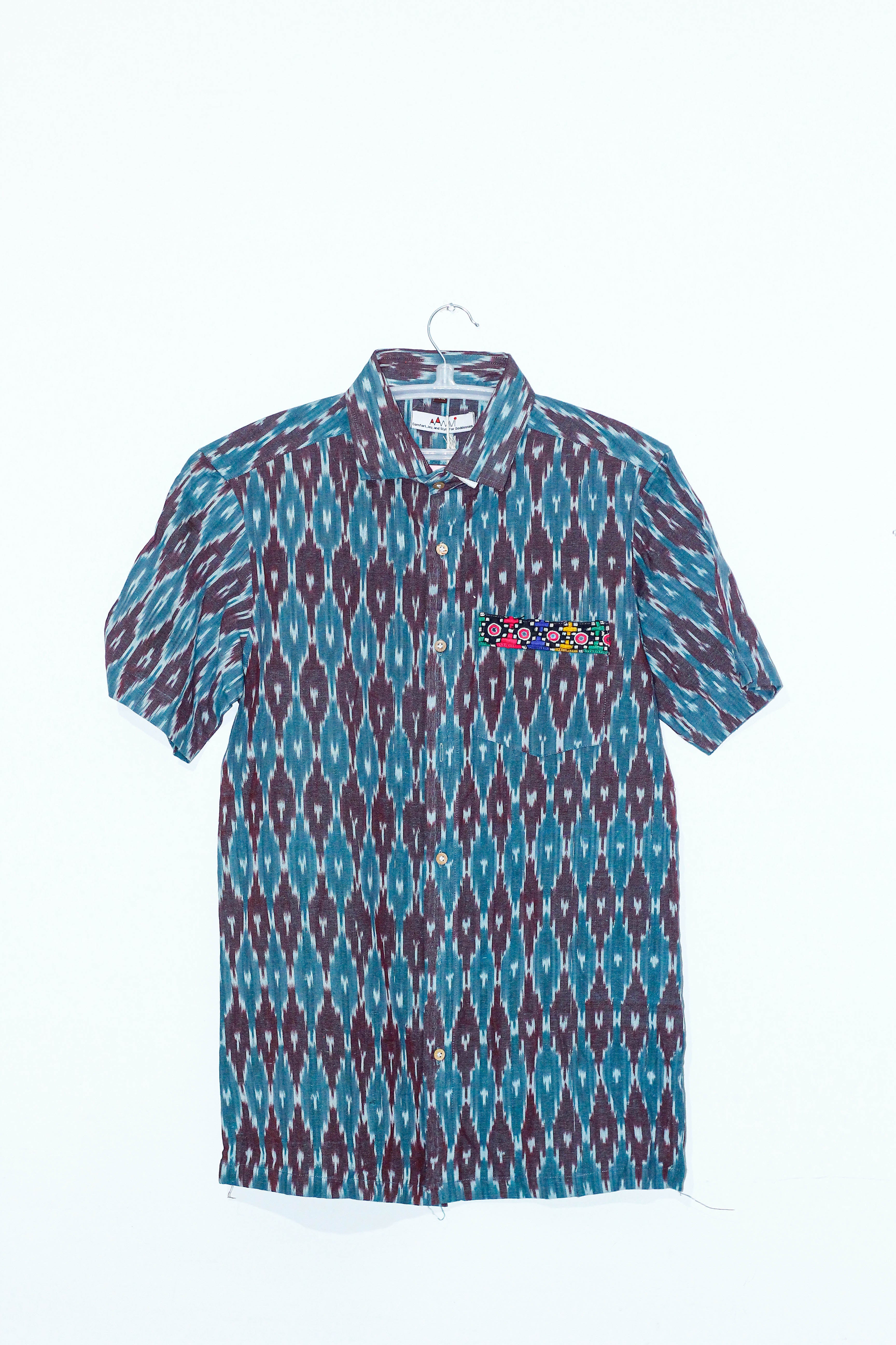 Cotton handloom ikat shirt with embroidery- Size 42