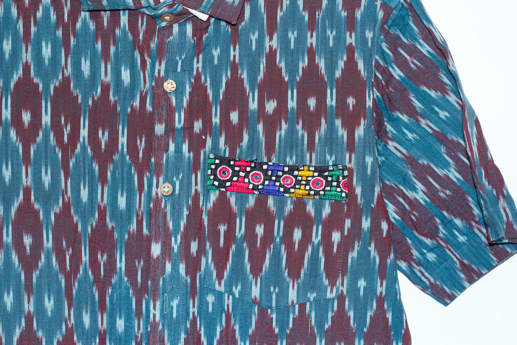 Cotton handloom ikat shirt with embroidery- Size 42