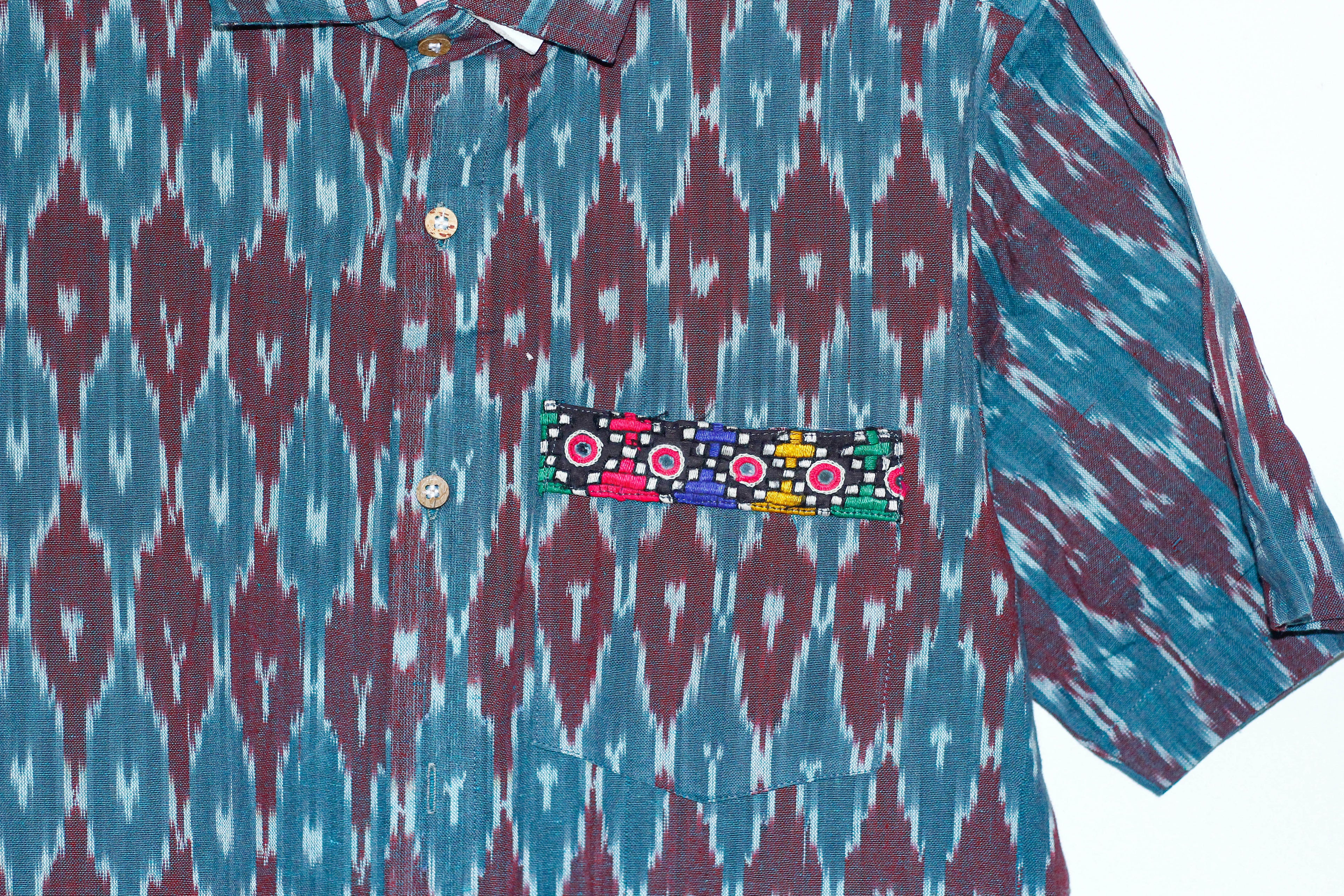 Cotton handloom ikat shirt with embroidery- Size 42