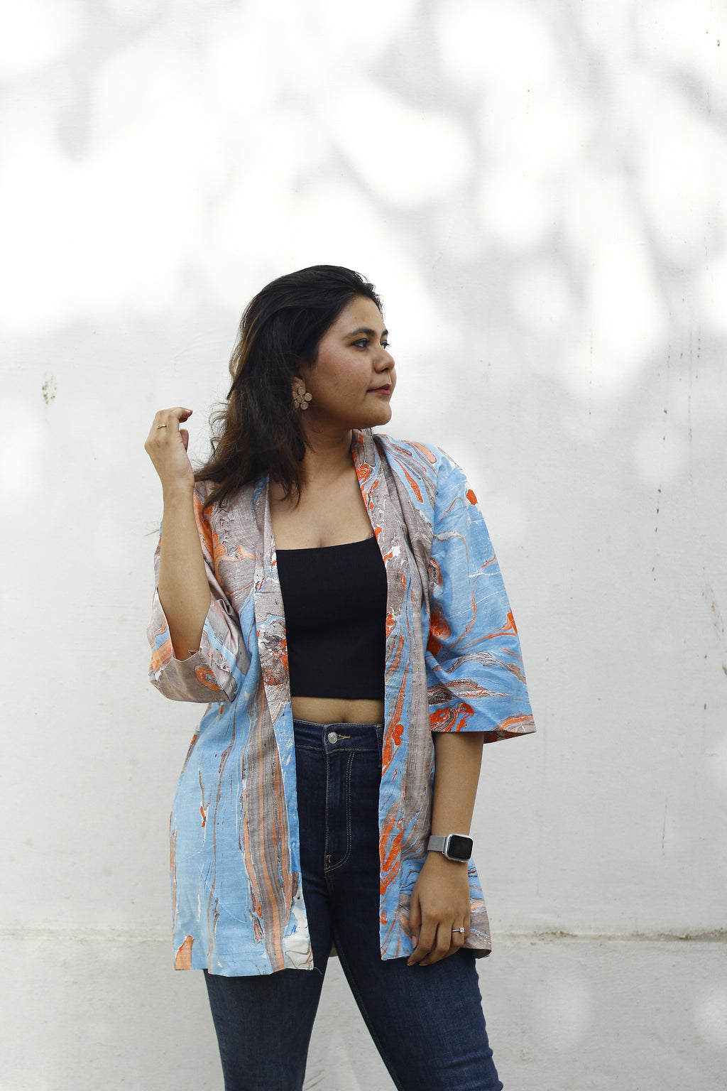 Marble print kimono jacket