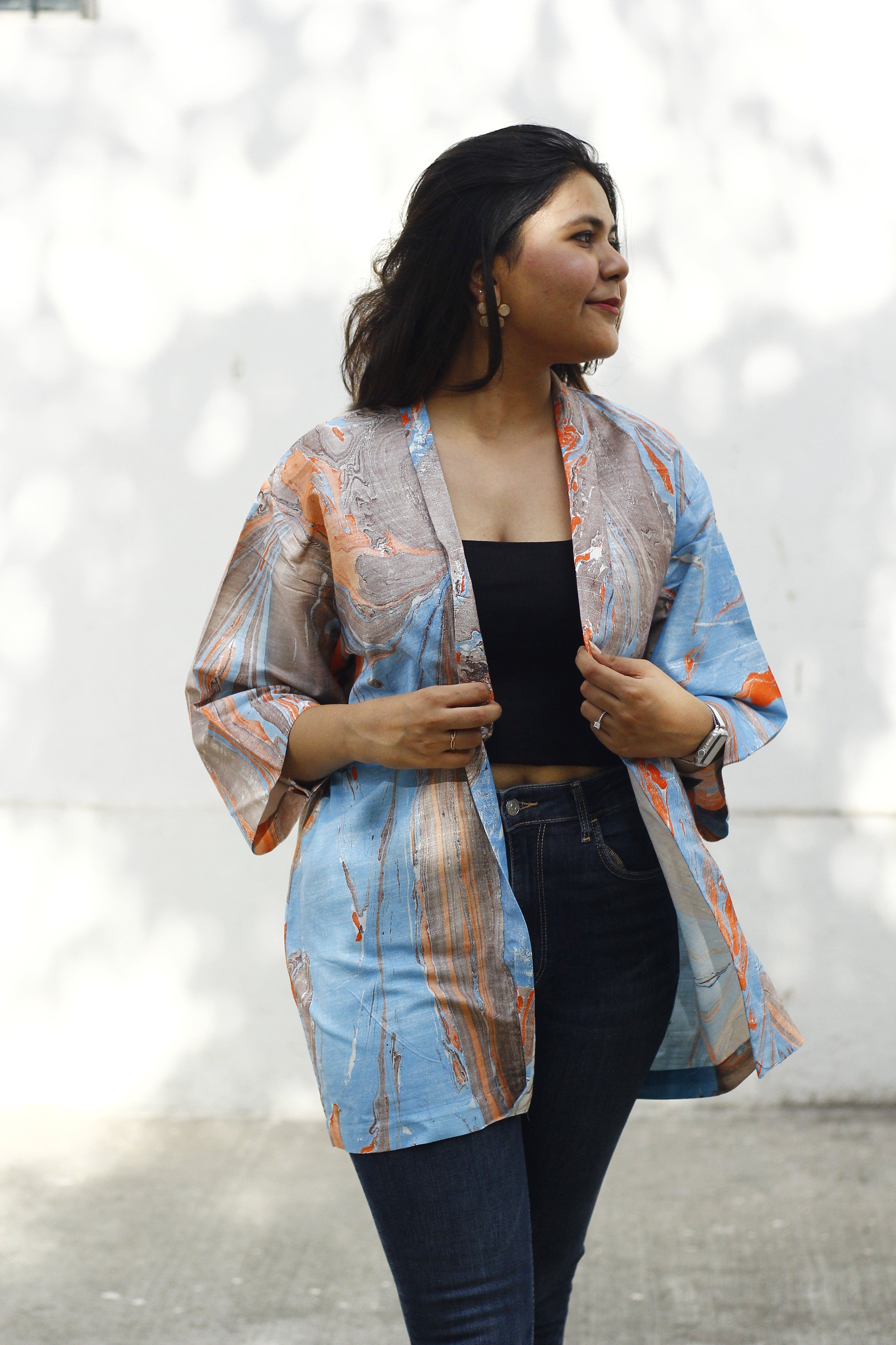 Marble print kimono jacket