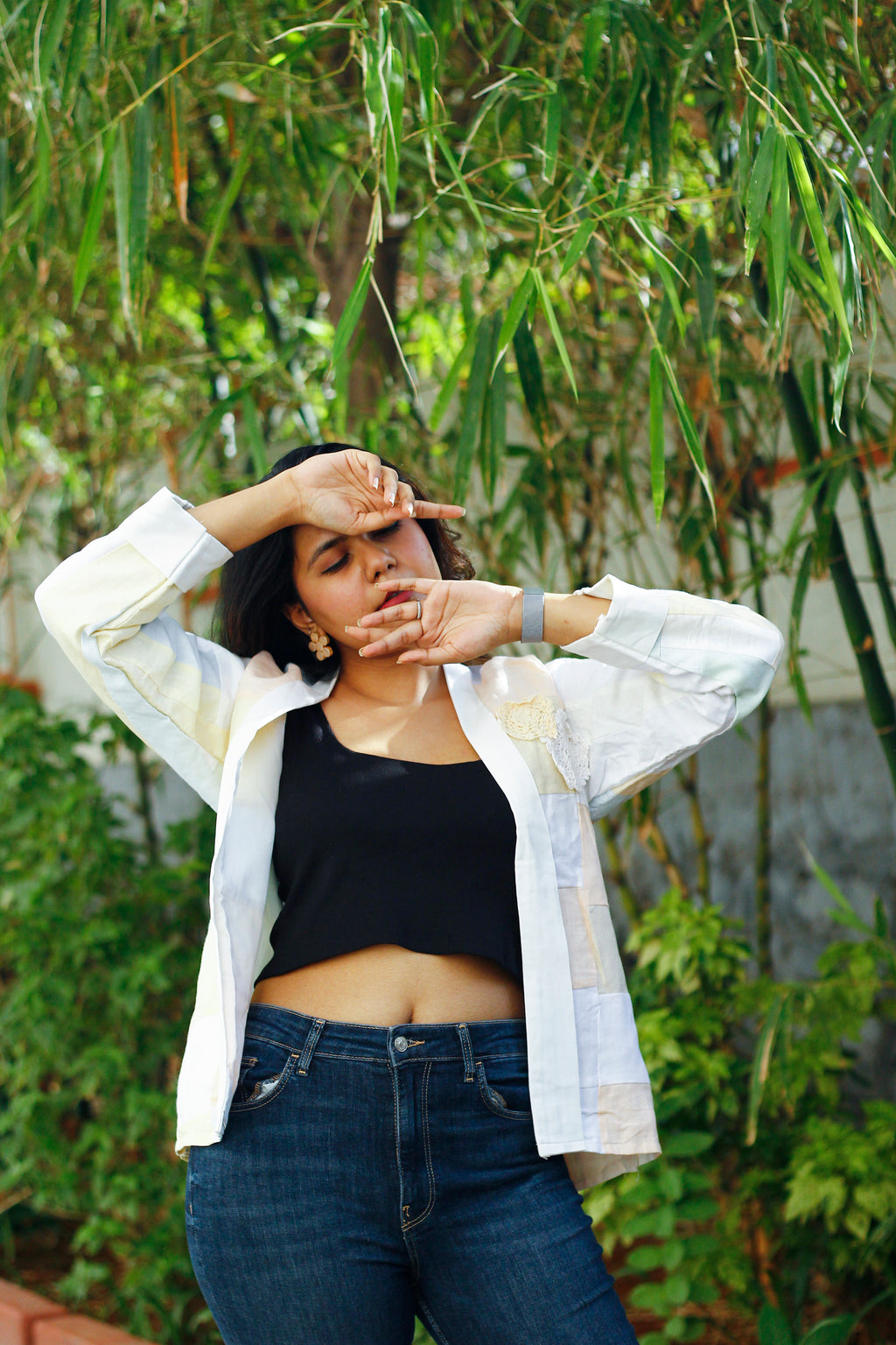 Upcycled hemp jacket with crochet flowers