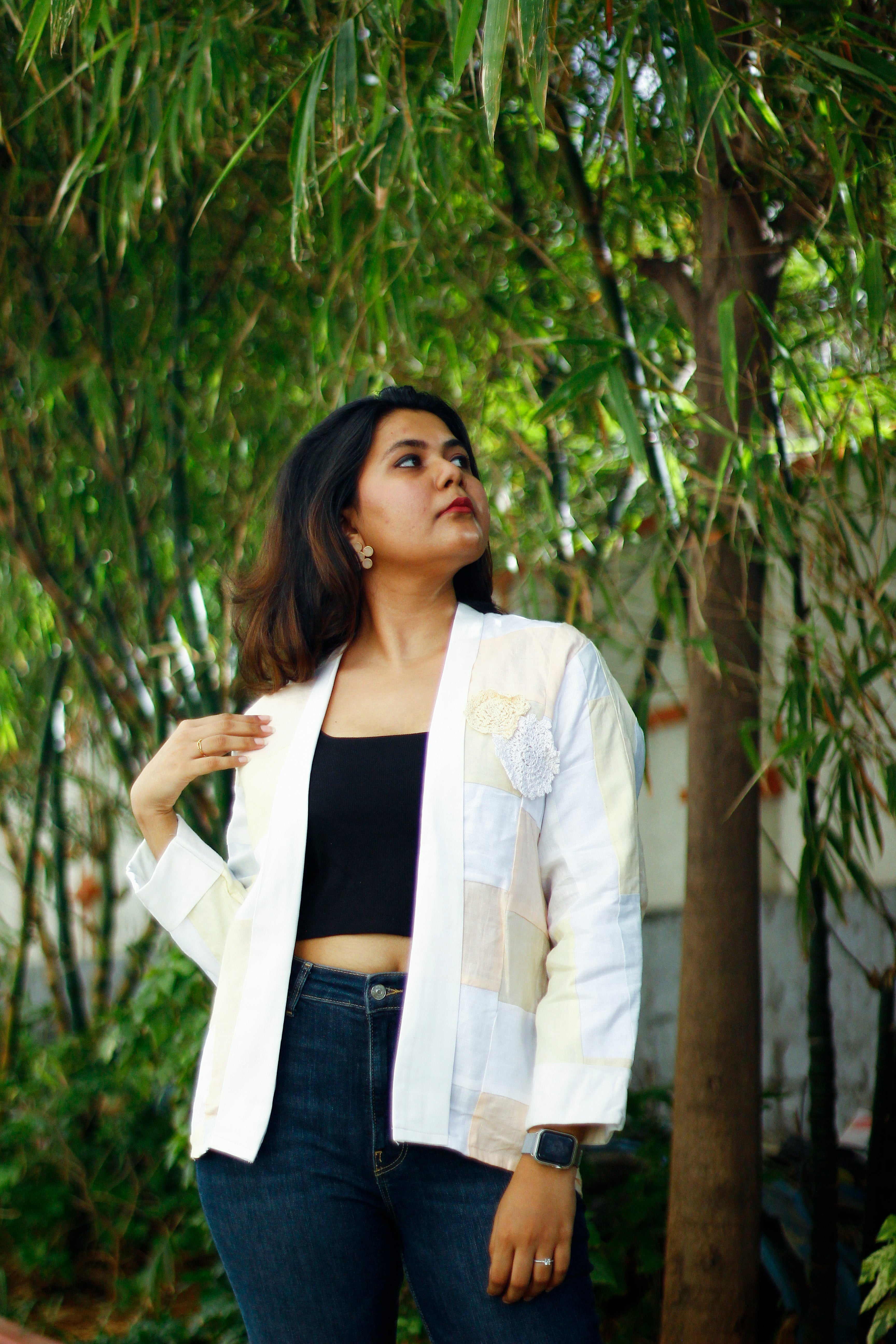 Upcycled hemp jacket with crochet flowers