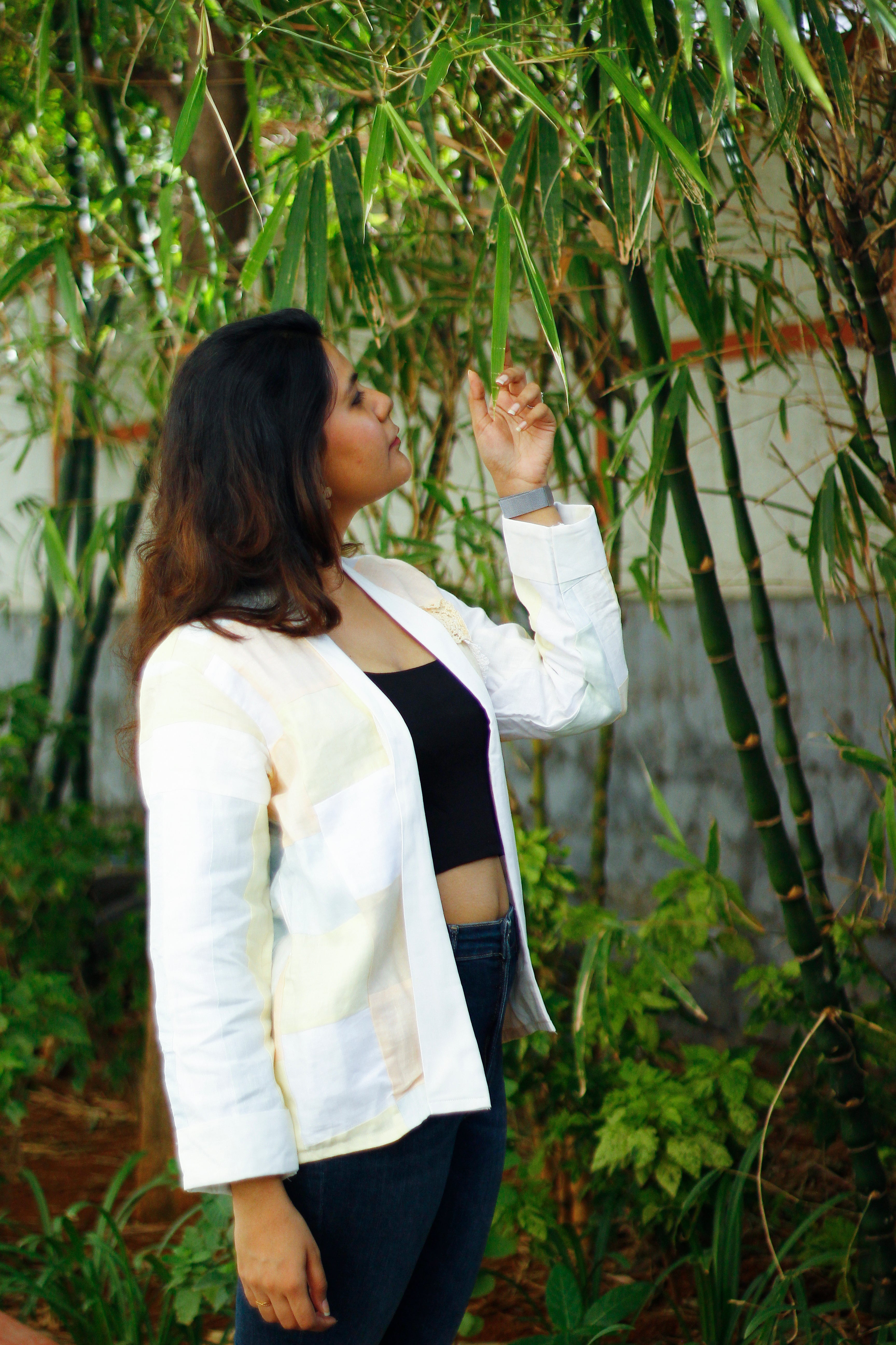 Upcycled hemp jacket with crochet flowers