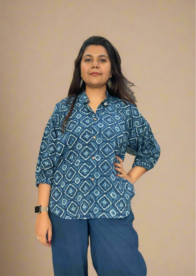 Chill pill shirt in indigo dabu - 2 - Aamvi