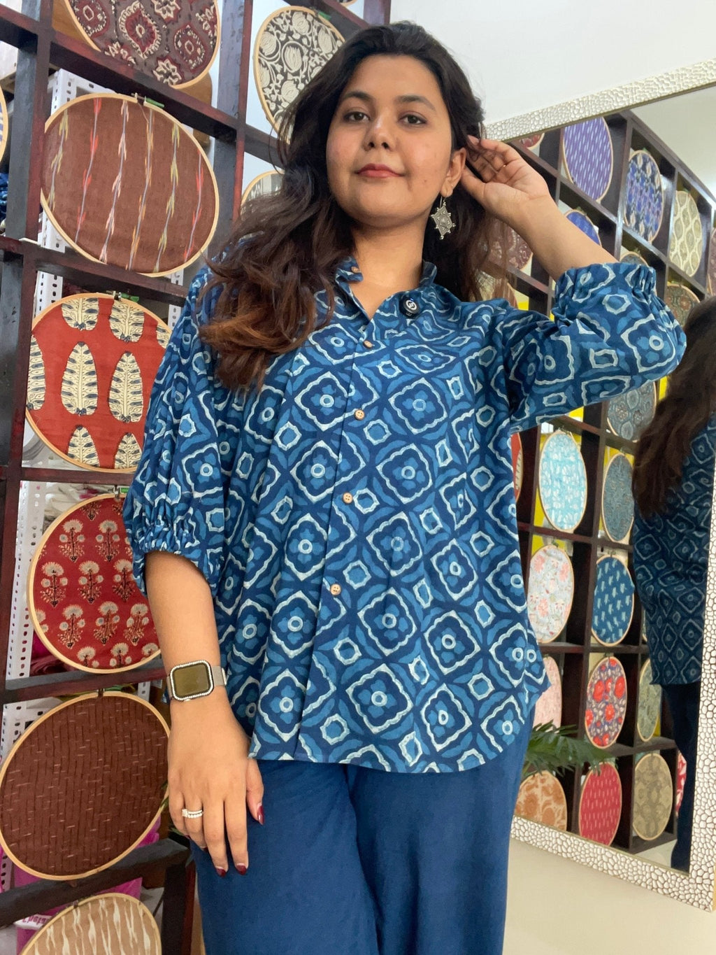 Chill pill shirt in indigo dabu - 2 - Aamvi