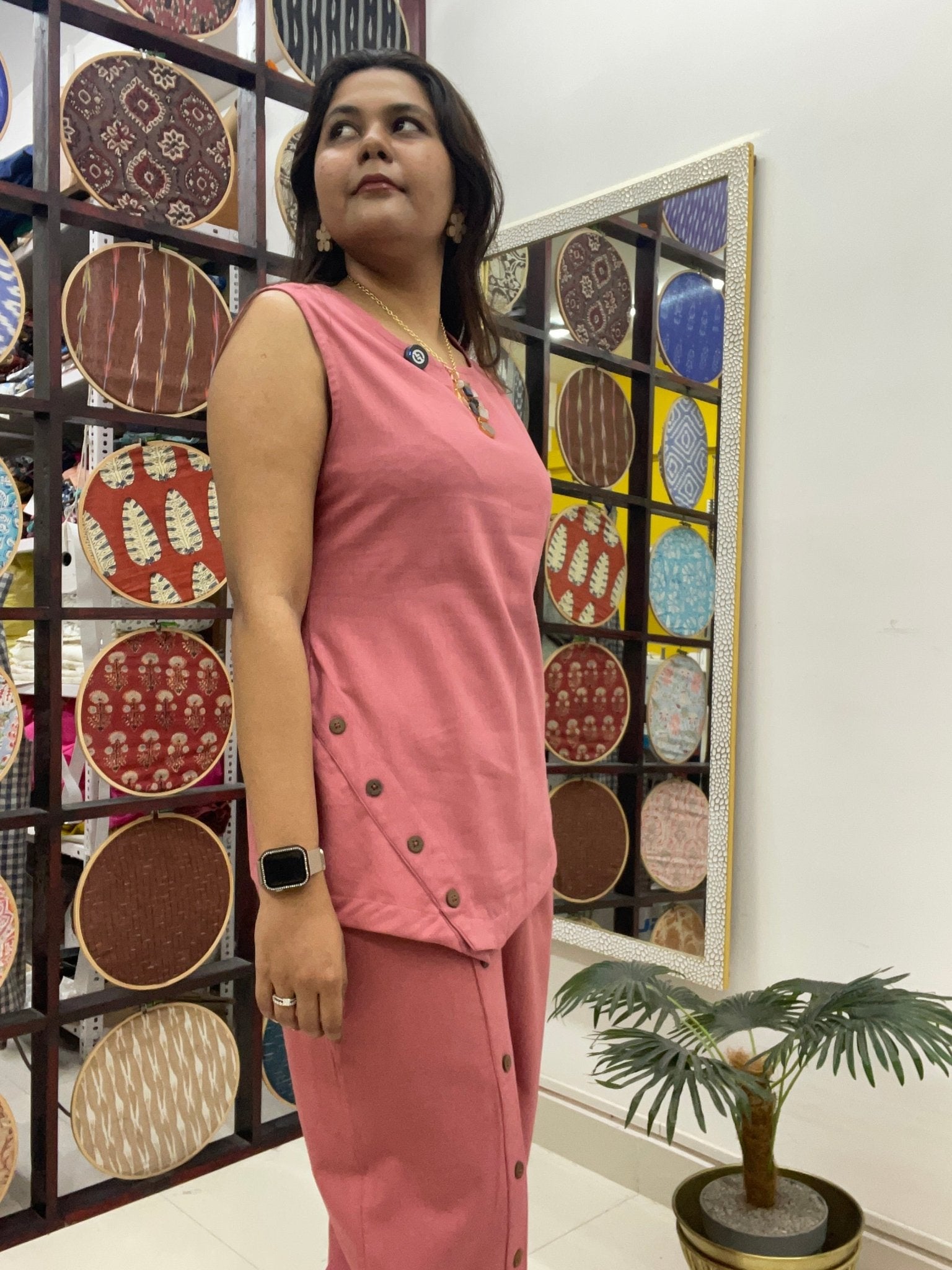 Cotton co - ord set with button detail - Pink - Aamvi