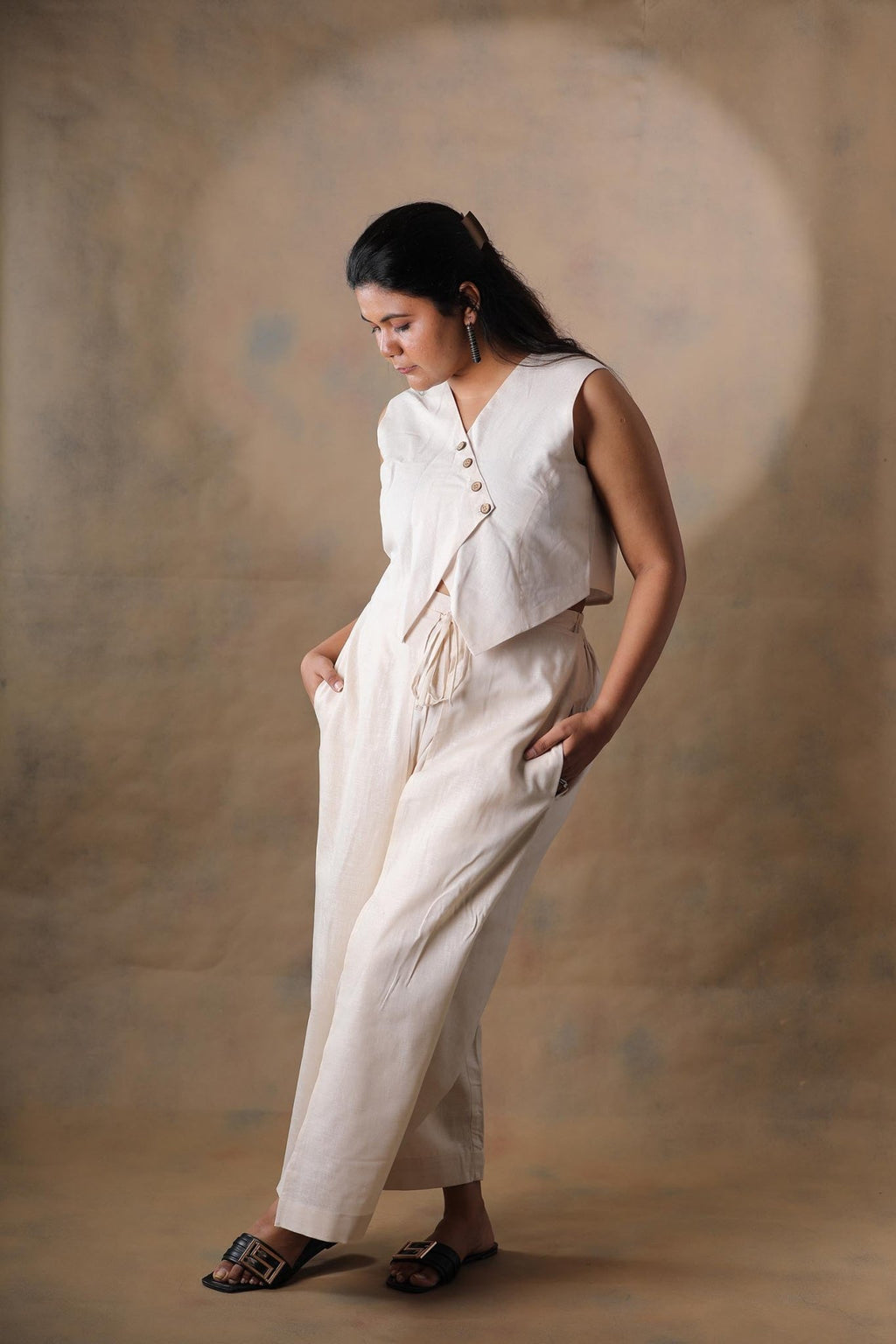 Hola chica linen co - ord set - Beige - Aamvi