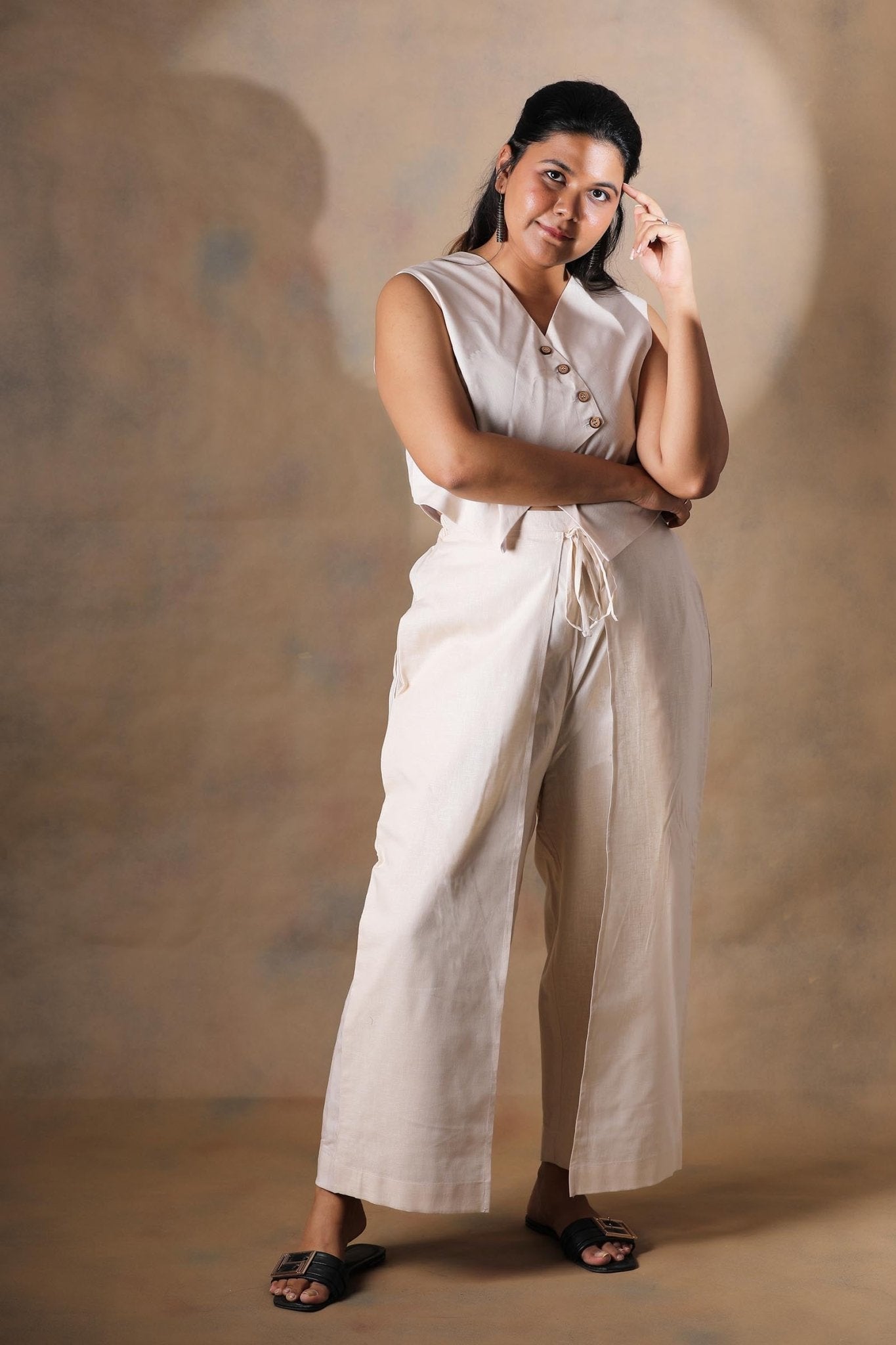 Hola chica linen co - ord set - Beige - Aamvi