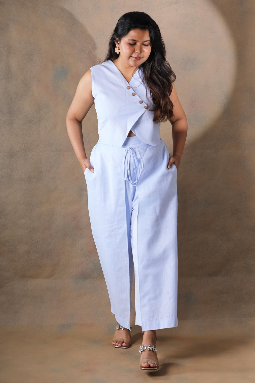 Hola chica linen co - ord set - Powder blue - Aamvi