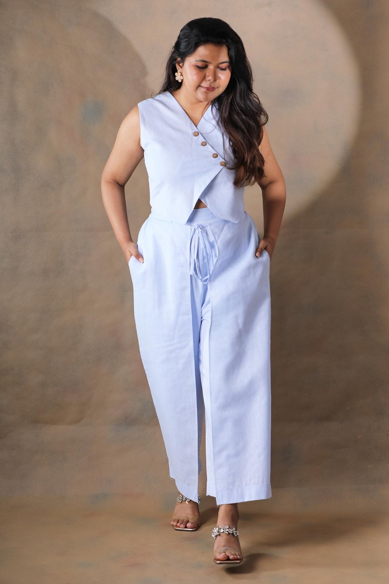 Hola chica linen co - ord set - Powder blue - Aamvi