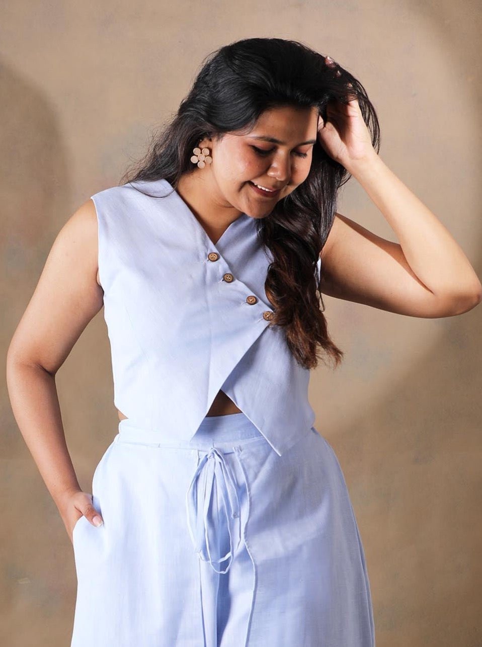Hola chica linen co - ord set - Powder blue - Aamvi