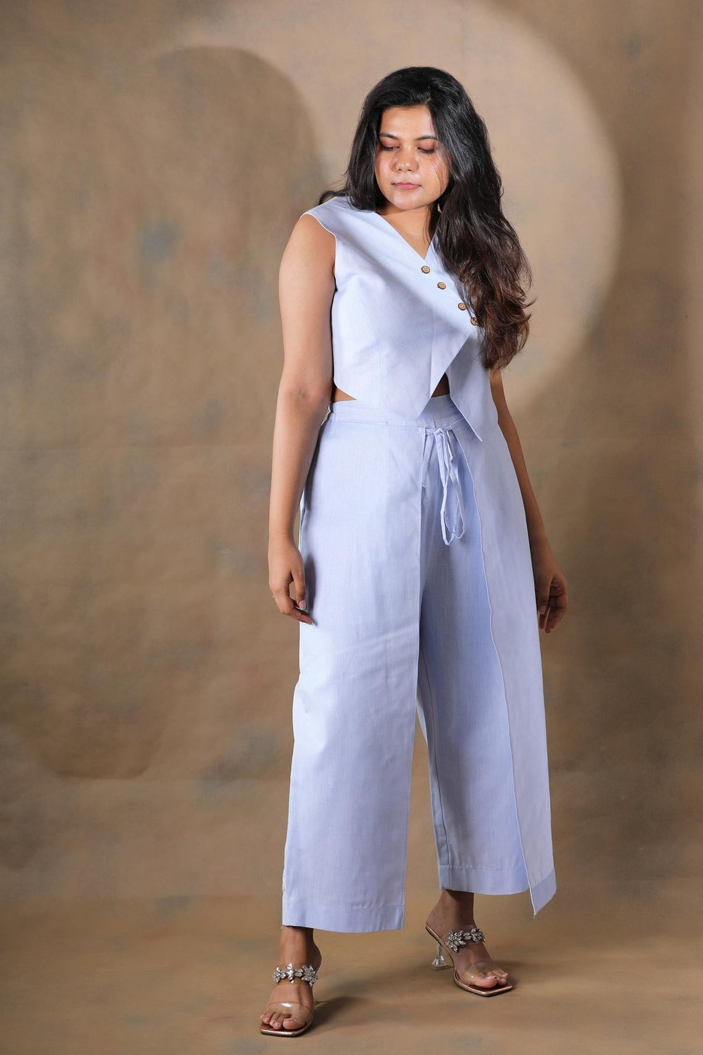 Hola chica linen co - ord set - Powder blue - Aamvi