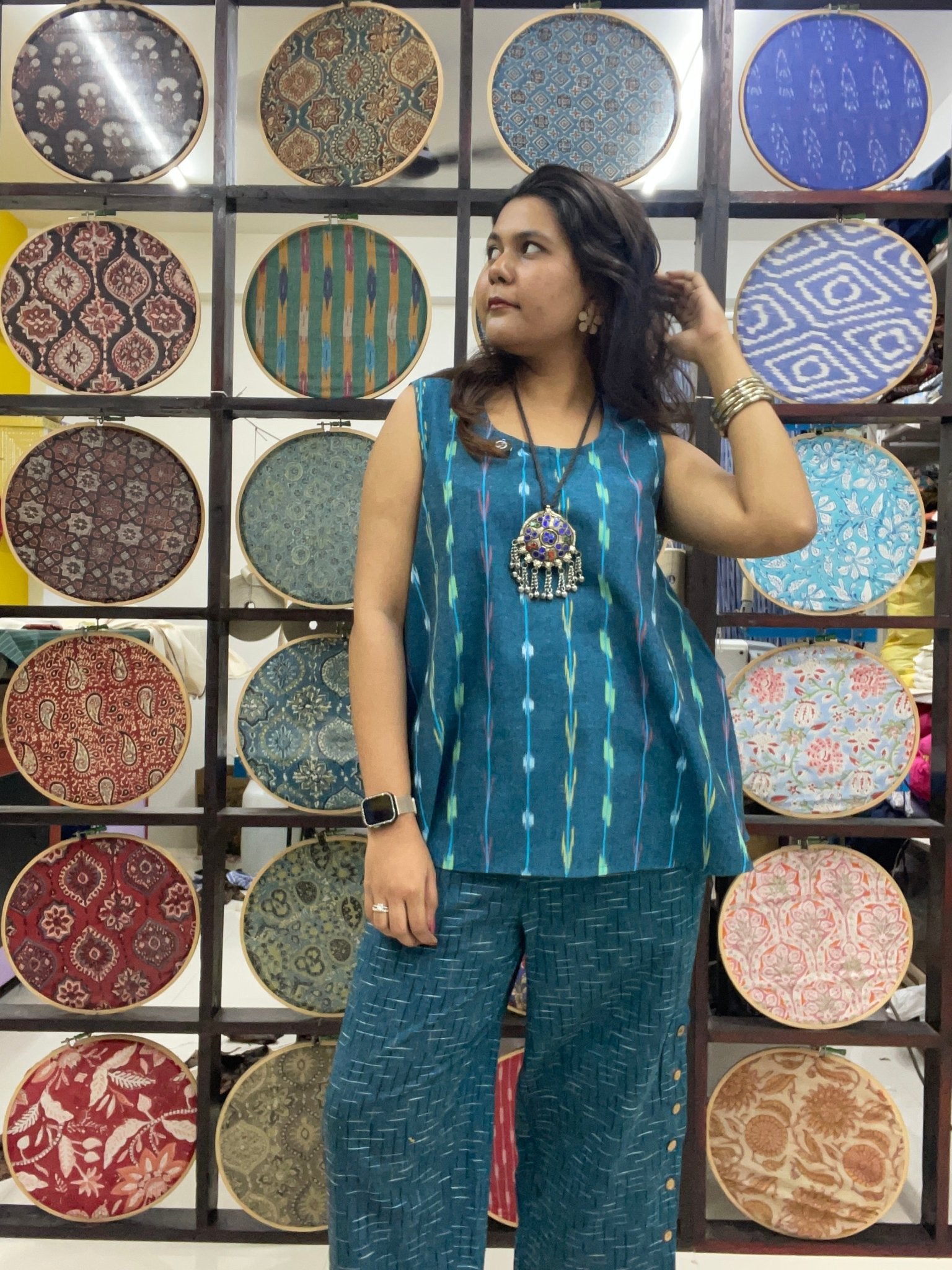 Ikat set with button detail - Aamvi