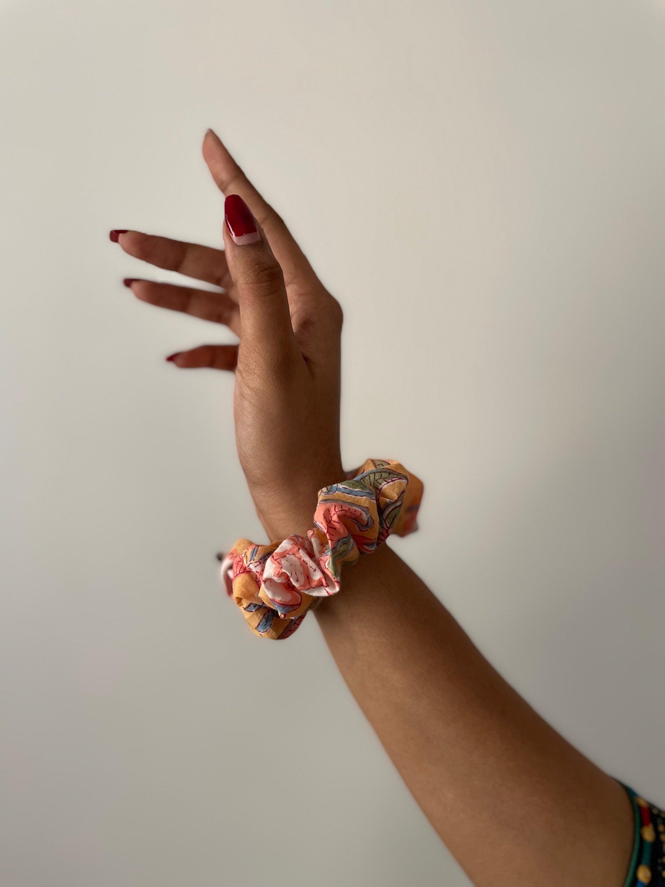 Cotton block printed scrunchies