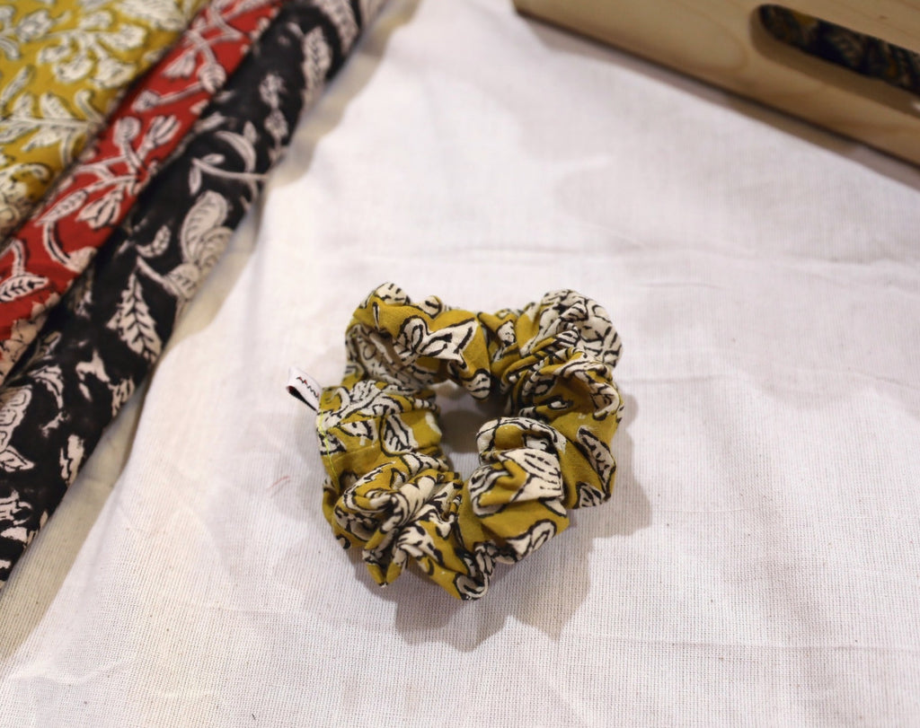 Set of 3 : Block Printed Scrunchies : Earthy Tones