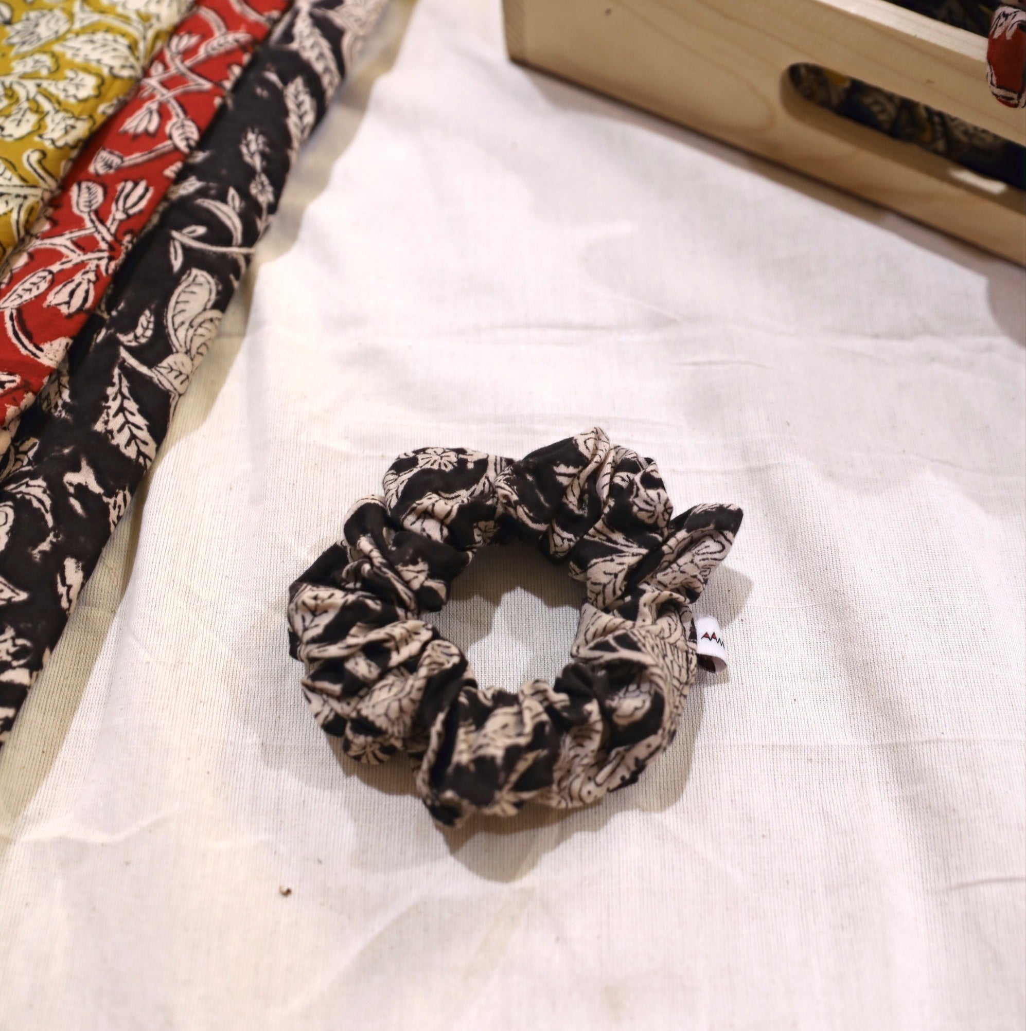 Set of 3 : Block Printed Scrunchies : Earthy Tones