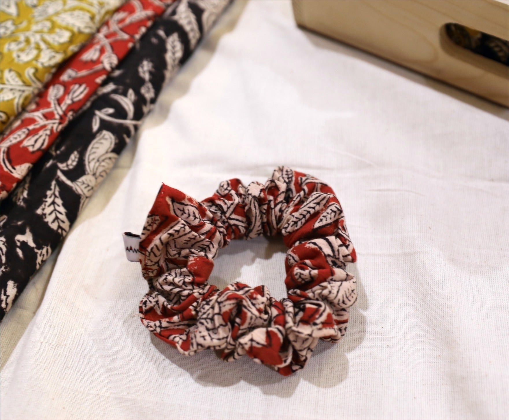 Set of 3 : Block Printed Scrunchies : Earthy Tones