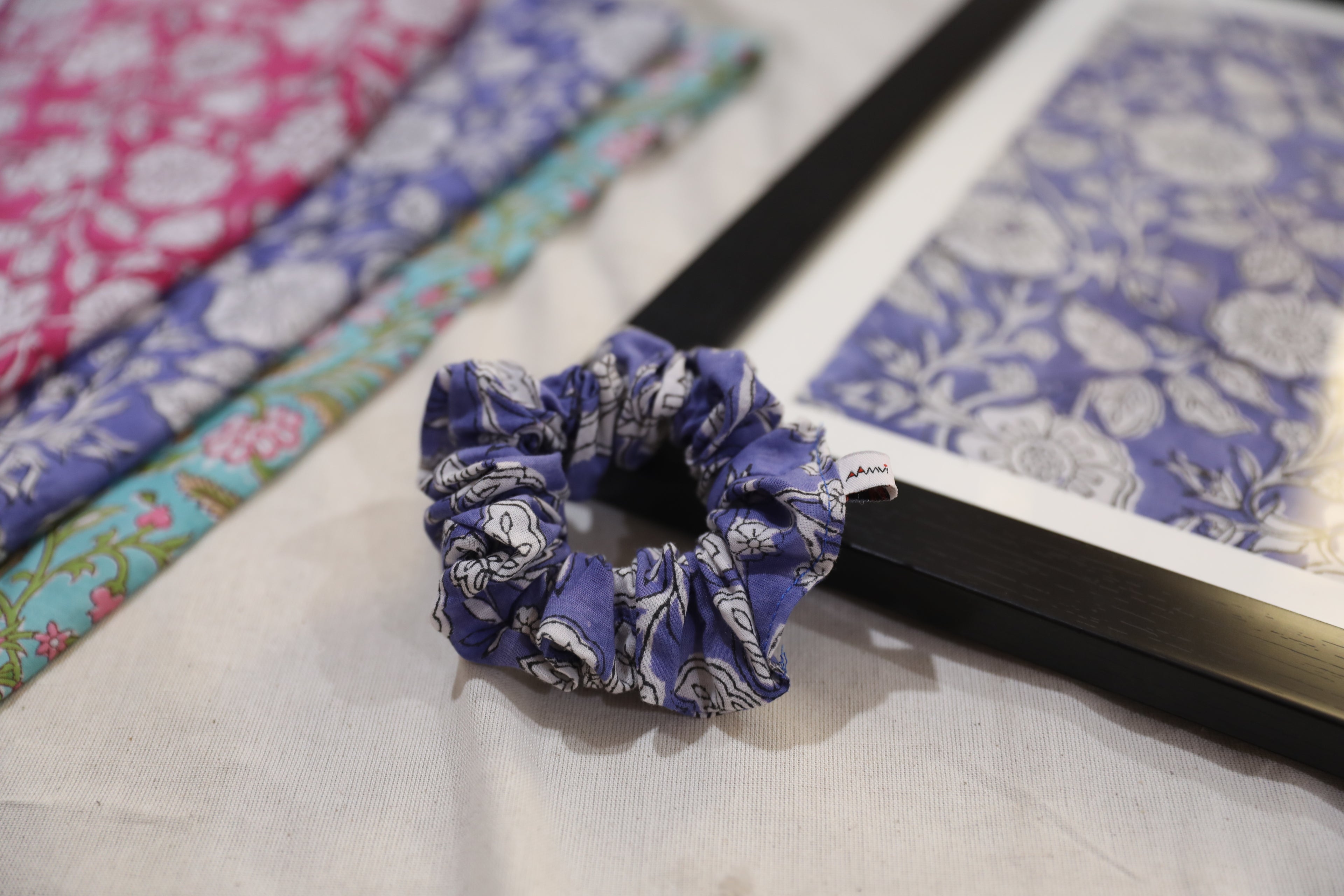 Set of 3 : Block Printed Scrunchies : Pastel dreams